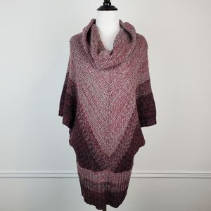 Vertigo Sweater Tunic Dress Wool Poncho Cowl Oversized Knit Grey Crimson Boho